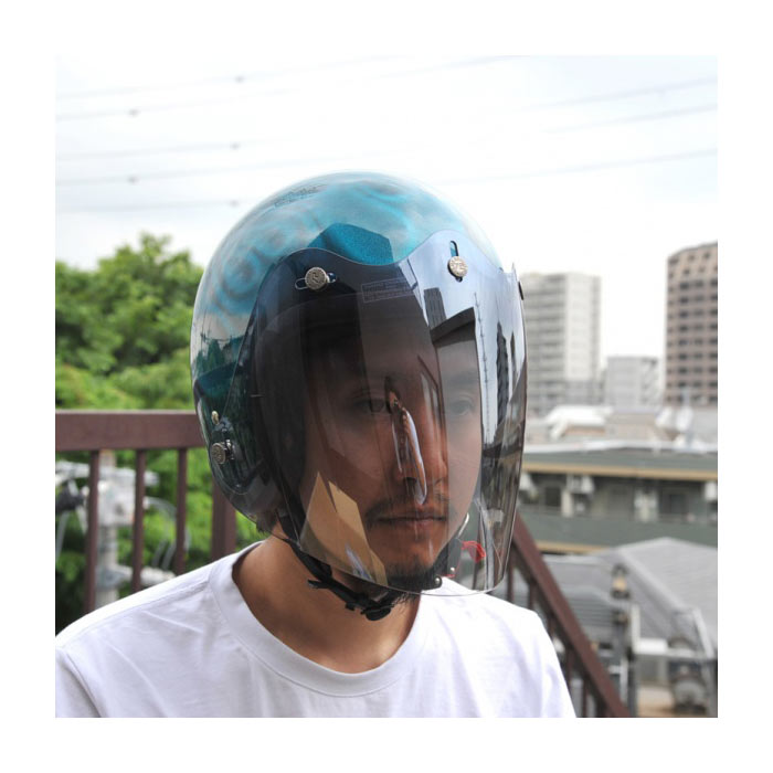 ヘルメット シールド CPS-06 固定式コンペシールド FM+G+ブルー スナップタイプ バイク用ヘルメットシールド